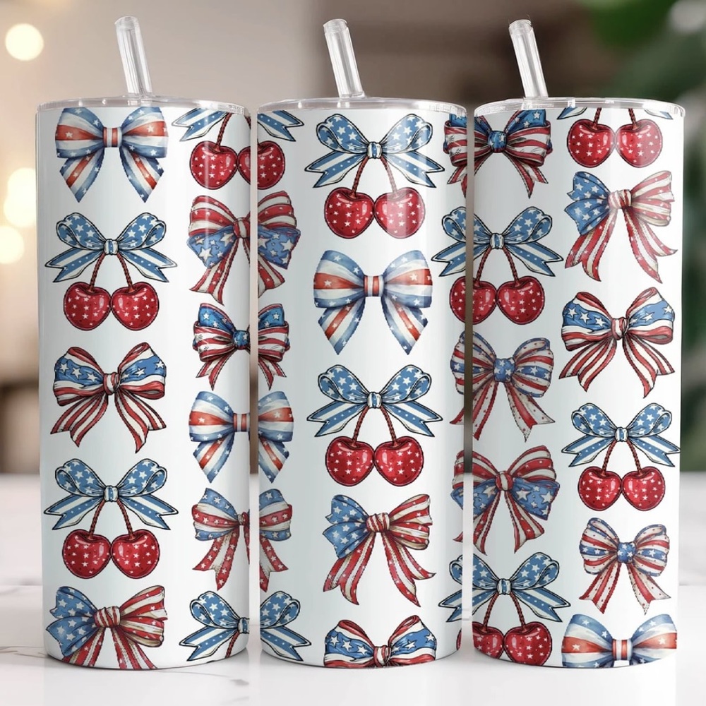 Patriotic Bow and Cherry Tumbler